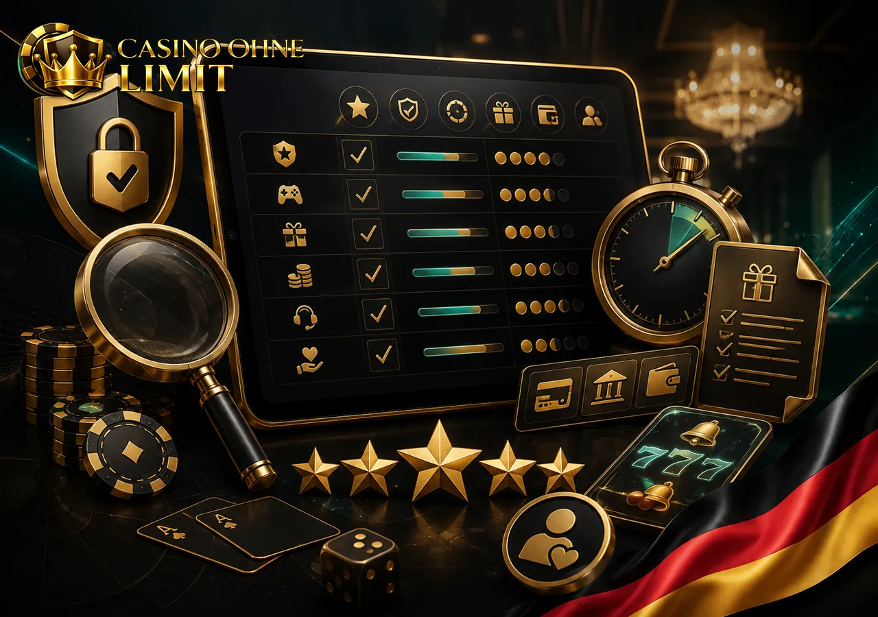 Bewertungsmethode mit Checkliste, Rating, Lizenzprüfung und Auszahlungstest
